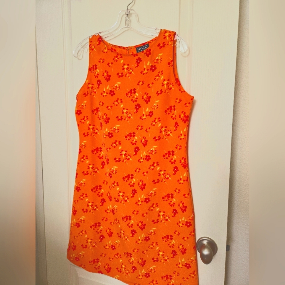 NY&Co orange floral shift dress size 6